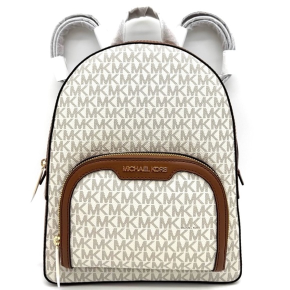 Michael Kors Medium Jaycee Zip Pocket Logo Backpack Vanilla/Brown - Picture 1 of 11